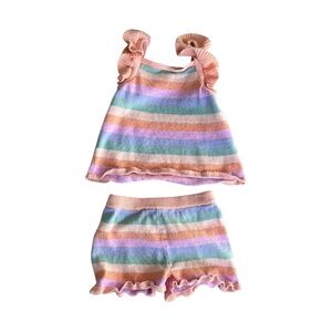Baby GAP Rainbow Stripe Knit Top & Shorts Set 3T EUC
